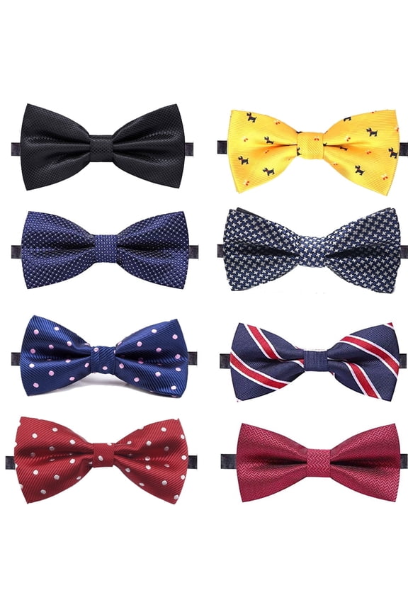 8 Pcs Neckties Bow Tie Mens Ties Adjustable Pre-Tied Ties Boys Elegant Bow Tie