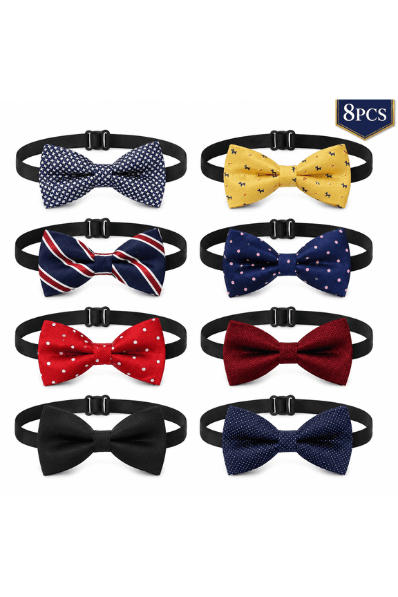 8 Pcs  Neckties Bow Tie Mens Ties Adjustable Pre-Tied Ties Boys Elegant Bow Tie