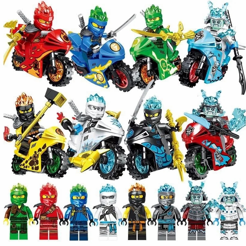 8 Pcs Ninja  Anime Series Minifigures Toy Set, Ninja Ice Motorcycle Character Action Figures Building Block, Gifts for Boys Girls and Fans