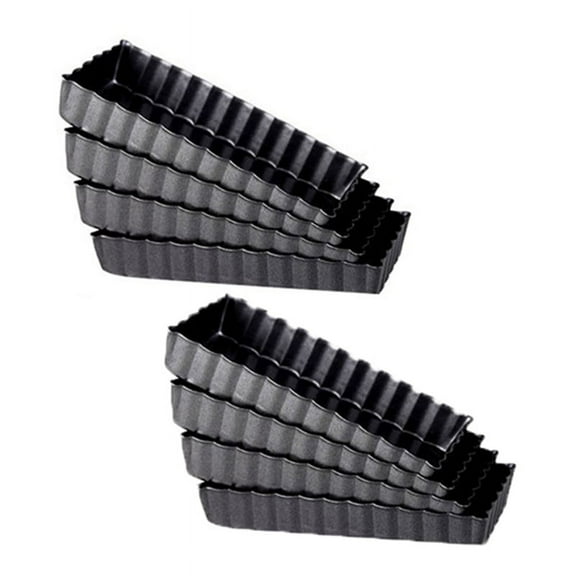 8 Pcs Non-Stick Quiche Tart Pans Rectangle with Removable Bottom,Fluted Tin for Fruit Pie Cake Biscuit Baking