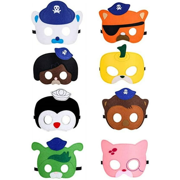 8 Pcs Octocrew Felt Masks - Great Quality - Perfect for Birthday Gift, Party Favor, Cosplay!