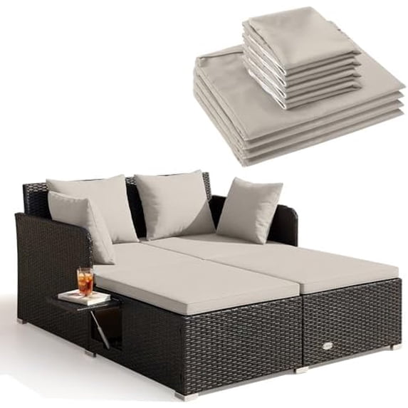 8 Pcs Outdoor Daybed Cushion Cover and Pillow Covers Sets Replacement 59 x 24 Inch Rattan Sunbed Cushion for Patio Sun Lounge Chair Loveseat Sofa(Beige)