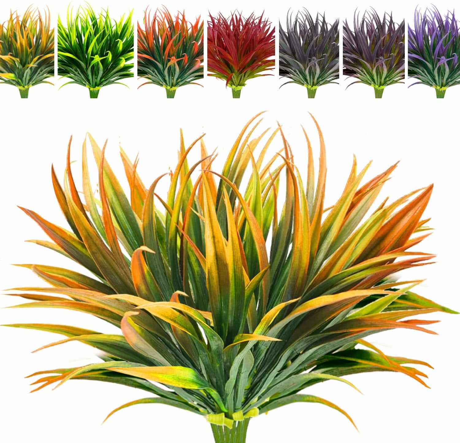 8 Pcs Outdoor Fake Plants UV Resistant Artificial Tall Grass Plants Faux Tropical Flowers Bushes Décor Fall Winter Summer Planters Patio Front Door Porch Plastic Greenery & Shrubs Decoration