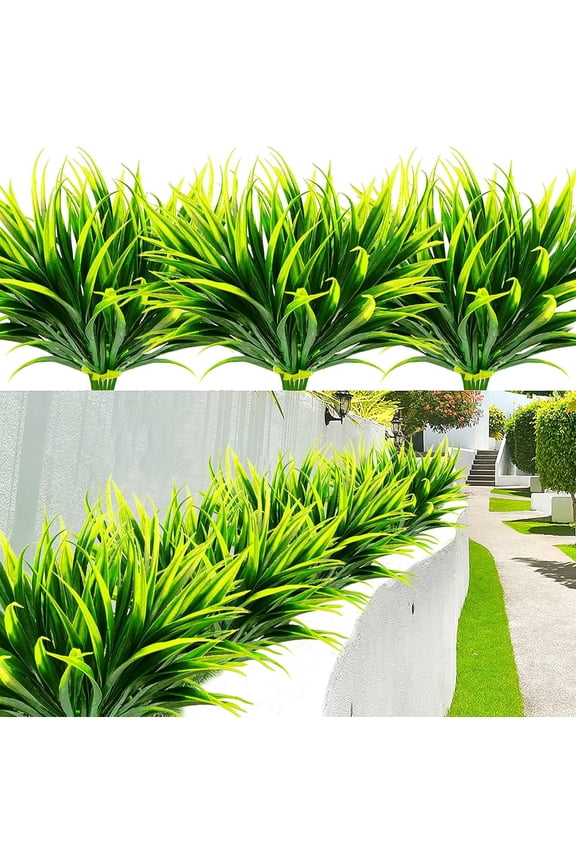 8 Pcs Outdoor Fake Plants UV Resistant Artificial Tall Grass Plants Faux Tropical Flowers Bushes Décor Fall Winter Summer Planters Patio Front Door Porch Plastic Greenery & Shrubs Decoration