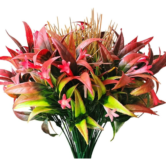 8 Pcs Outdoor Fake Plants UV Resistant Artificial Tall Grass Plants Faux Tropical Flowers Bushes Décor Fall Winter Summer Planters Patio Front Door Porch Plastic Greenery & Shrubs Decoration