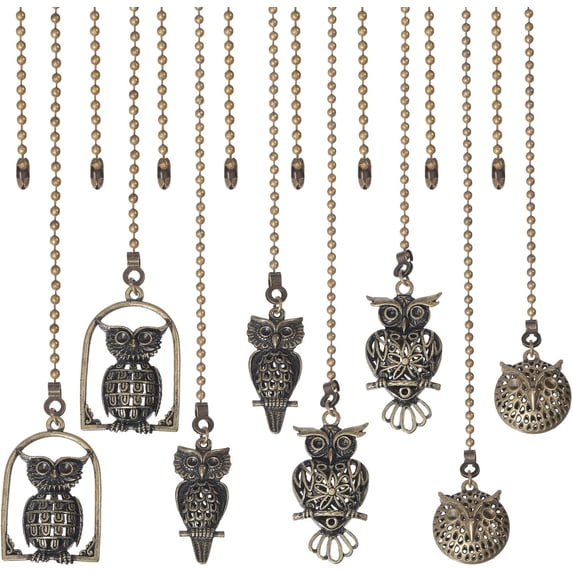 8 Pcs Owl Ceiling Fan Pull Chain Alloy Ceiling Fan Extension Ornaments Light Pull Chain with Connector for Ceiling Light Fans