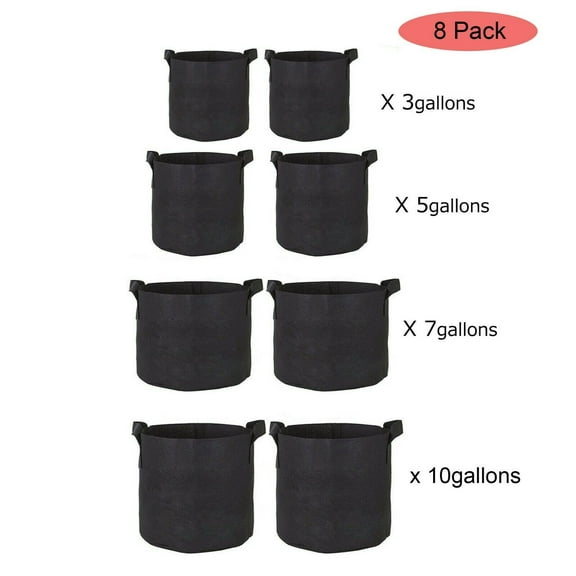 8 Pcs Pack Black Fabric Grow Pots Breathable Plant Bags Smart Plant with handle