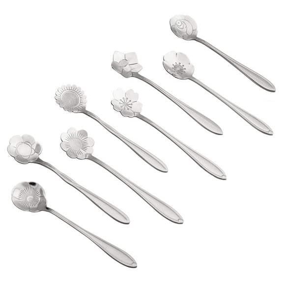 TABLZONE 8-Piece Stainless Steel Spoon Set with Fancy Flower Design, Flatware for Home and Kitchen Use