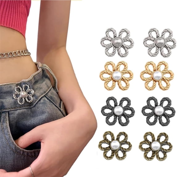 8 Pcs Pant Waist Tightener,Adjustable Flower Buttons Pins,Reusable Waist Tightener,Waist Buckle Sets for Loose Jeans,No Sew and No Tools Detachable Decorative Waist Buckles,Jean Buttons Pins