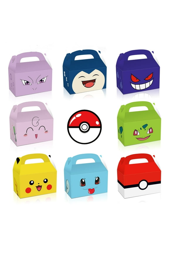 8 Pcs Party Favor Candy Boxes for Pokmon Theme Birthday Party Supplies Decor,Girls Kids Birthday Game Party Kraft Paper Gift Bag Decorations