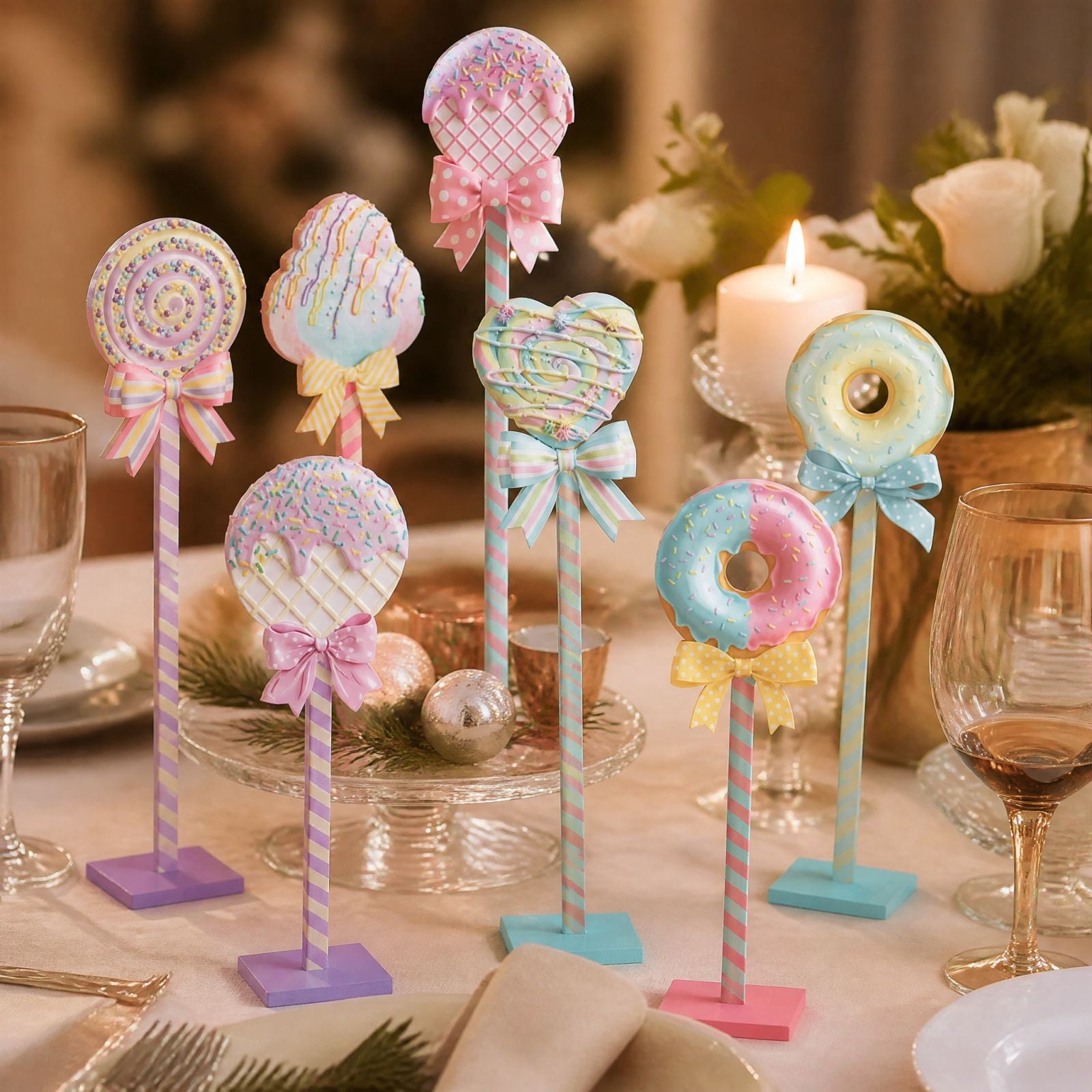 87 15 8 Pcs Pastel Christmas Wooden Candyland Table Centerpieces, Multi-Color ...