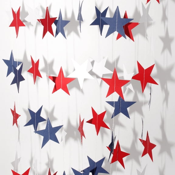 8 Pcs Patriotic Star Streamers Garland, 105 Ft Red White Blue Bunting Banner, Hanging Party Decorations for 4th of July, Independence Day, Labor Day, Veterans Day, Memorial Day