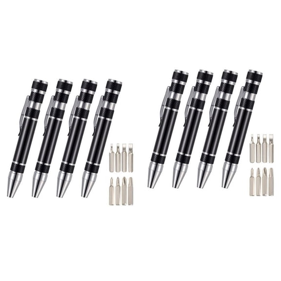 8 Pcs Pen Screwdriver Handy Tool Magnetic Pocket Screwdriver Multi-Function Mini Gadgets Repair Tools (Black)