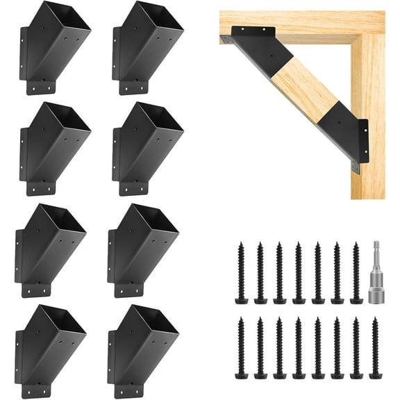 8 Pcs Pergola Angle Support Bracket,Reinforced 45 - Degree Angle Bracket, for 4''x4'' Lumber (Actual Size: 3.6''x3.6'') with Drainage Holes Support for Strong of Pergolas, Gazebos