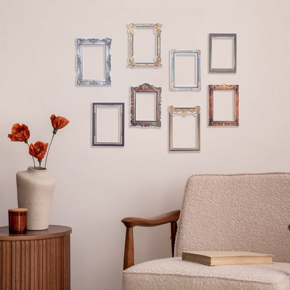 8 Pcs Vintage Style Photo Frame Wall Stickers and Poster Decals for Office and Home Wall Decoration