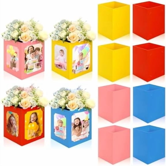 8 Pcs Picture Centerpieces Box for Table Birthday Wedding Table Centerpiece Box 6/7 Inch Colorful Picture Display Reusable Photo Props Boxes Desk Decor Congrats for Christmas Party Retirement