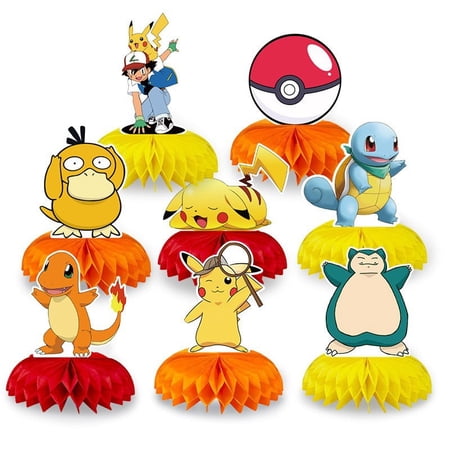 8 Pcs Pikachu Honeycomb Centerpieces 3D Table Decorations Table Deco Birthday Party Supplies Party Decoration