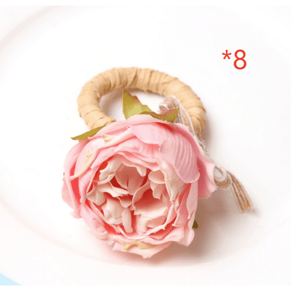 8 Pcs Pink Rose Napkin Rings, Floral Fabric Napkin Holders for Dining Table, Romantic Table Decorations for Valentine's Day, Wedding, Thanksgiving, Birthday Party