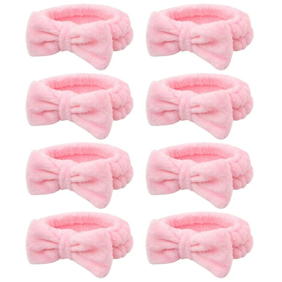 8 Pcs Pink Spa Headband for Washing Face and Makeup Bridesmaid Proposal Gifts for Women Coral Fleece Skincare Headbands Elastic Bow Head