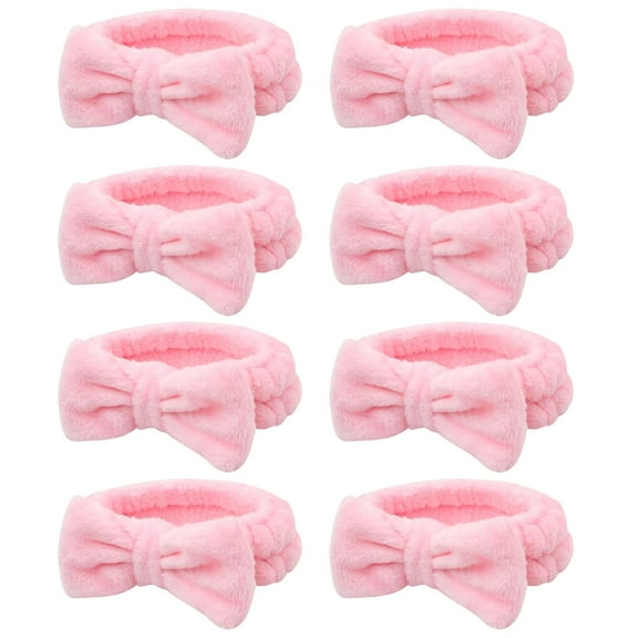 8 Pcs Pink Spa Headband for Washing Face and Makeup Bridesmaid Proposal Gifts for Women Coral Fleece Skincare Headbands Elastic Bow Head