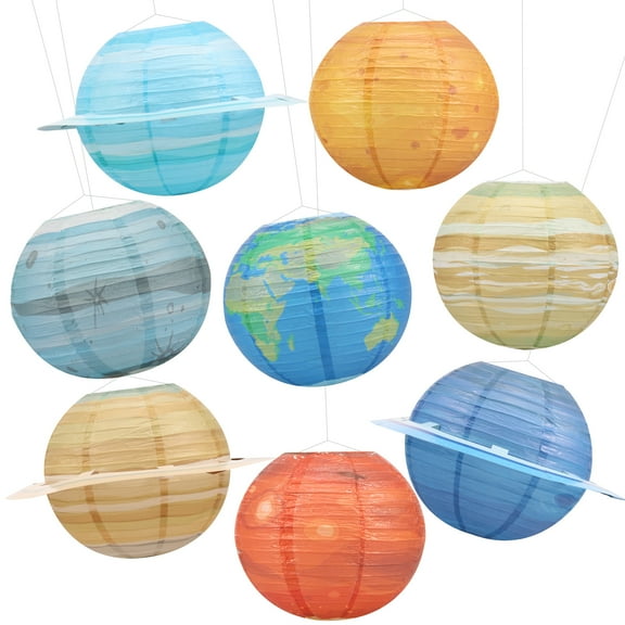 8 Pcs Planet Paper Lanterns 10" Outer Space Party Decorations, Solar System Planets Lantern for Kids Space Theme Party Birthday Room Science Classroom Home Decor