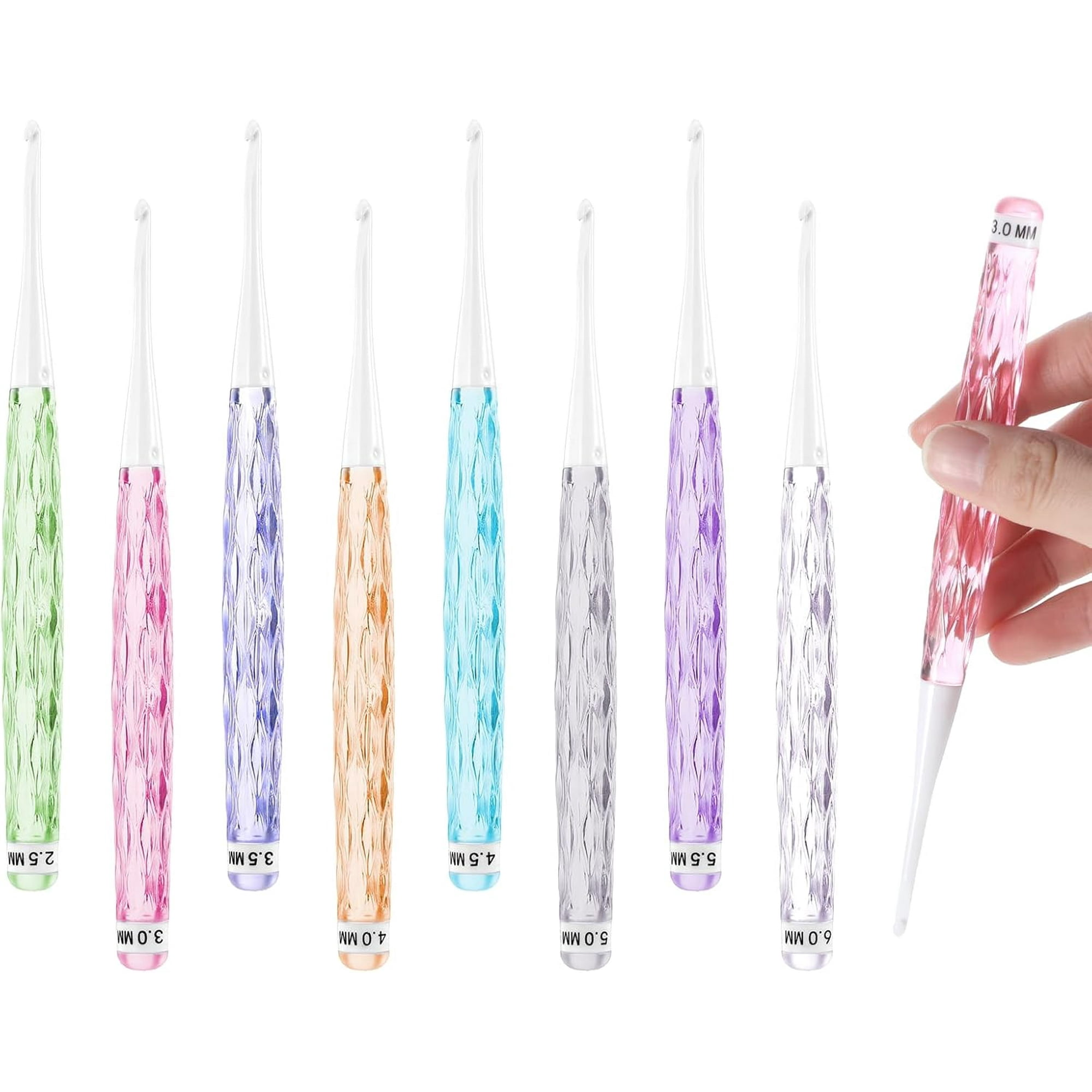 8 Pcs Plastic Crochet Hooks, Inline Crochet Hooks with Long Shaft Colorful Plastic Crochet Hooks Non-Slip Crochet Hook Grips for DIY Carf Hat Gloves Knitting (2.5mm-6mm)