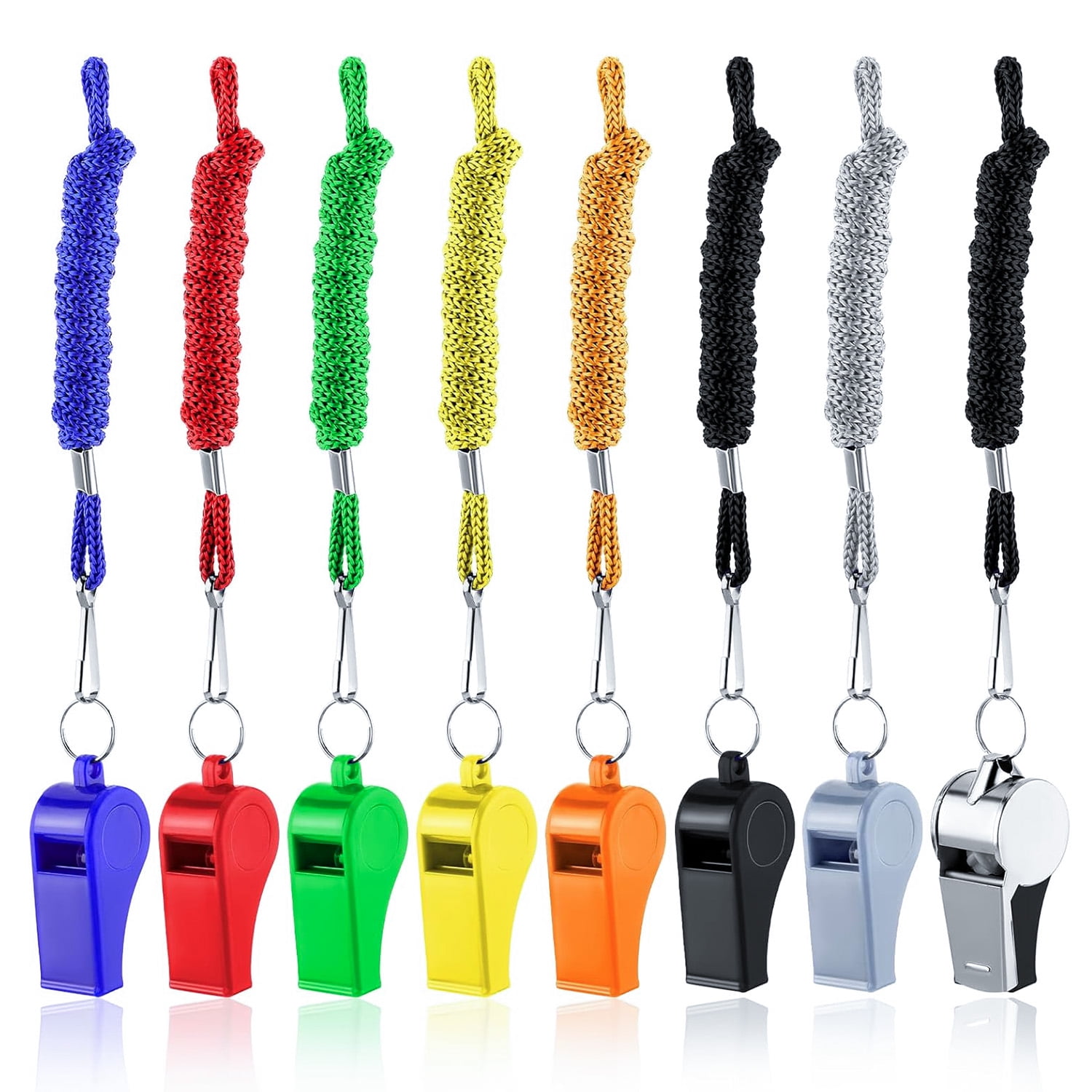 8 Pcs Plastic Whistle, Sports Whistles with Lanyard, Colorful Whistle