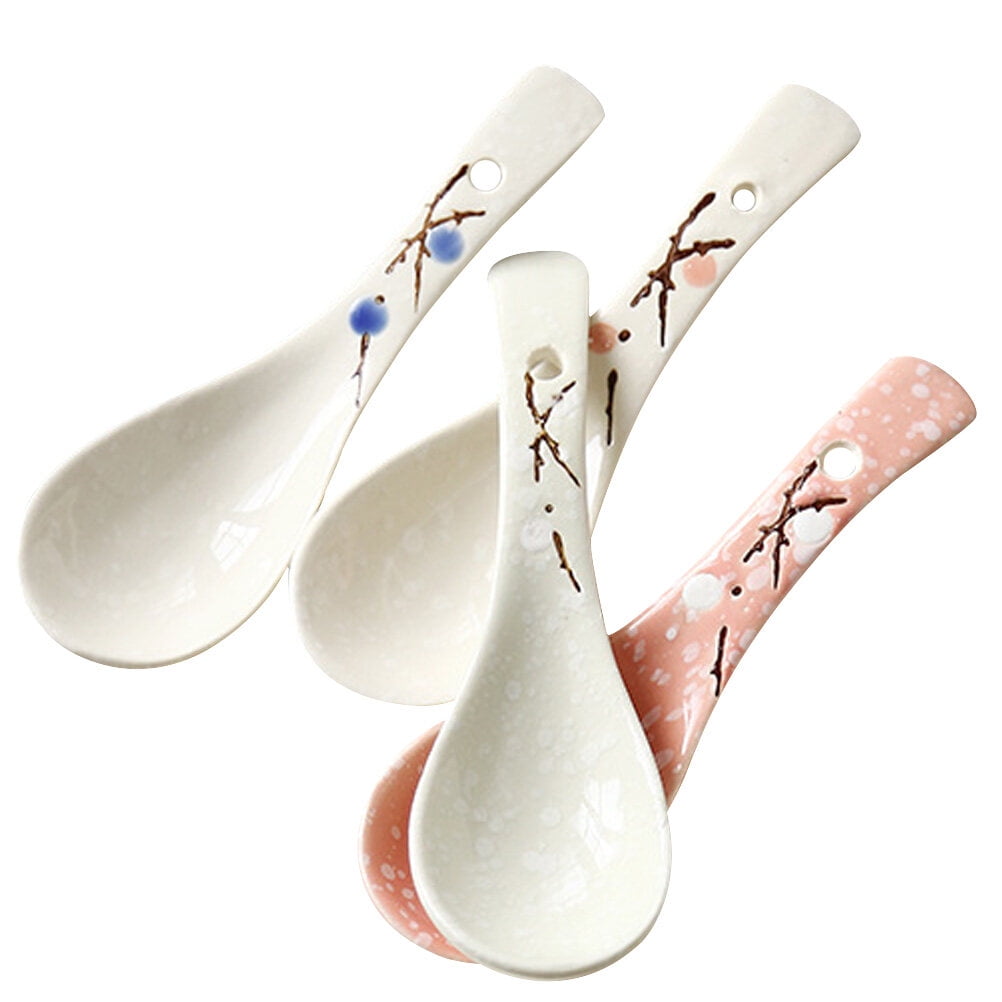 8 Pcs Plum Spoon Porridge Kitchen Soup Spoons Ceramic Pasta Bulk Ramen