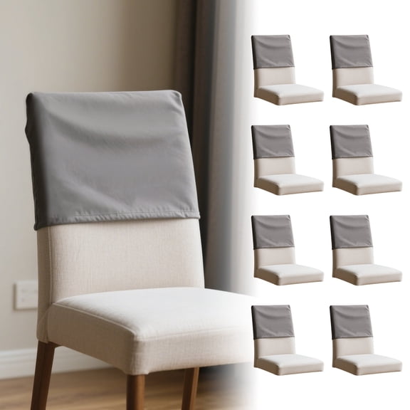 Chair Back Covers Set of 8, Stretchable Polyester Dining Chair Slipcovers, Universal Removable Backrest Protector, Washable Decor for Kitchen and Home, Grey