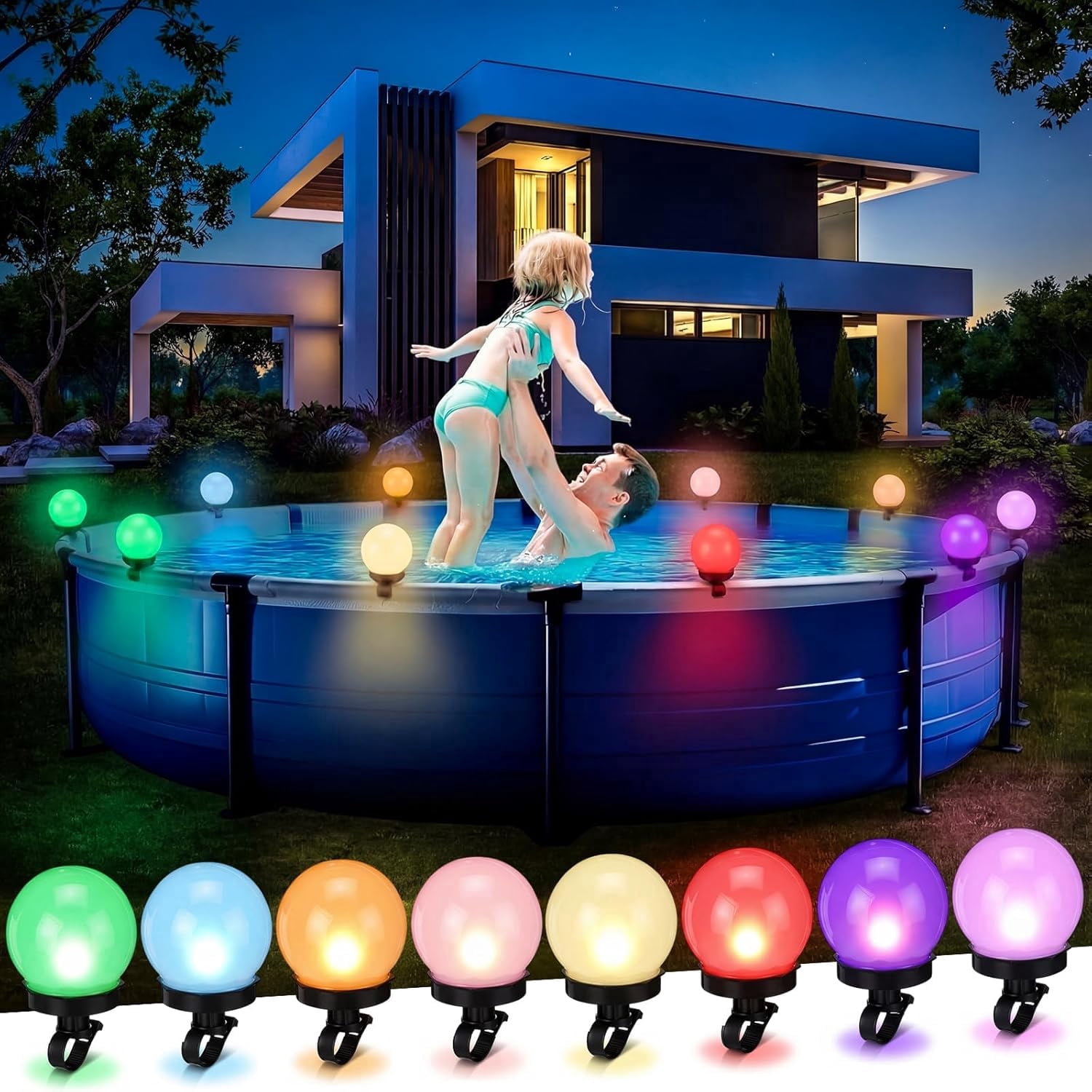 8 Pcs Pool Solar Lights for Framed Above Ground Pools Waterproof Solar Light Outdoor Swimming Pool Fence Decorations Pools Accessories Colorful Light