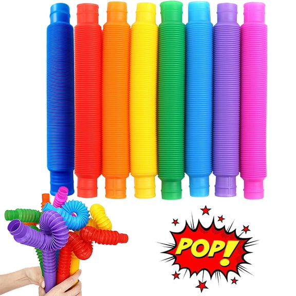 8 Pcs Pop Tubes Party Favor for Kids, Stretch Pipe Fidget Toys, Pop Tubes Bulk for School Classroom Birthday Christmas Valentine Gift