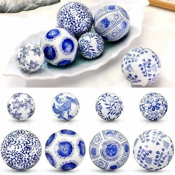 8 Pcs Porcelain Decorative Balls for Centerpiece Bowls 3.14'' /2.36'' Blue and White Ceramic Chinoiserie Balls for Vases Tray Bowl Basket Tables Christmas Wedding Party Home Decor