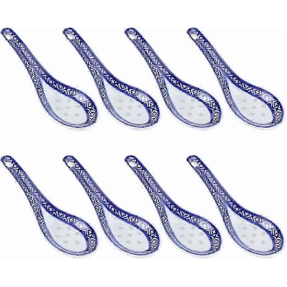 8 Pcs Porcelain Spoons, Chinese Soup Spoons, Ceramic Spoons, Blue and White Porcelain Spoons, Appetizer Cutlery