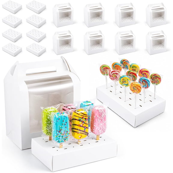 8 Pcs Portable Cake Pop Holder Boxes,Cakes Pops Boxes Packaging, Cakes Pop Display Stand with Clear Window,White Cakesicle Boxe