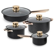 8 Pcs Pots and Pans Set Non Stick, Nonstick Kitchen Cookware Sets, Induction Cookware, For Oven & Dishwasher , Premium Kitchen Cooking Set with Gold Handles, Black