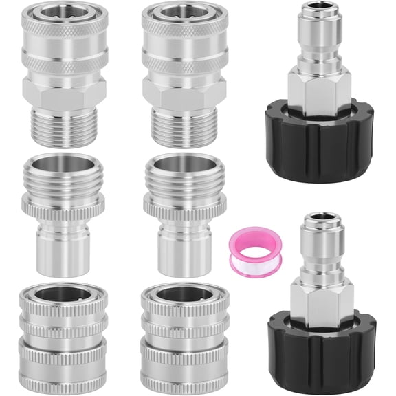 8 Pcs Pressure Washer Quick Connect Kit,M22-14 mm Swivel to 3/8" Quick Connector,Stainless Steel Adapter Fitting,3/4 Inch Quick Release Hose Fittings