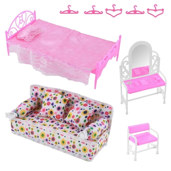 8 Pcs Princess Bedroom Dollhouse Furniture Accessories Playset Kids Gift,Dresser,Sofa,Hangers