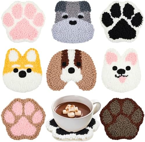 8 Pcs Puppy Punch Needle Coaster Kit, Dog Punch Needle Embroidery Kit ...