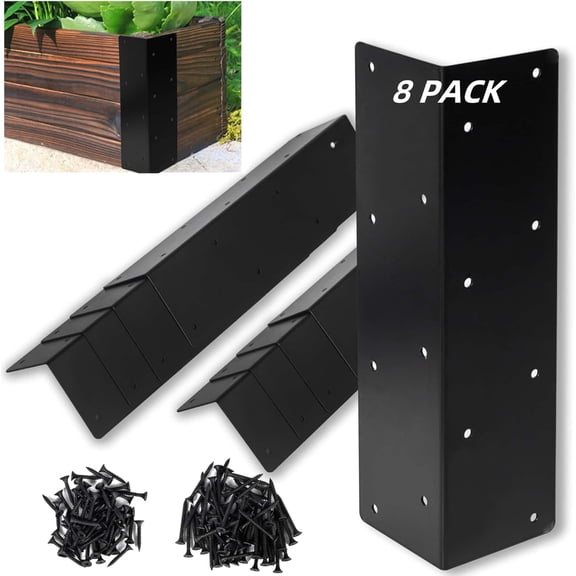 8 Pcs Raised Garden Bed Corner Brackets for 12''-24'' Flower Vegetable Furniture Planter Wood Garden Bed Box, 11 x 3 x 3 Black Metal Corner Brackets Decorative with Screws$$Garden & Patio
