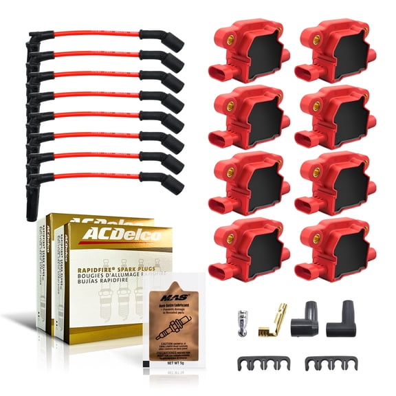 8 Pcs of Red Ignition Coil & ACDelco Platinum Spark Plug & Wires & Free MAS 5g Anti-Seize Lubrica for Cadillac Chevy GMC Pontiac G8 Grand Prix H3 Tahoe Yukon Silverado Impala Avalanche 4.8L 5.3L 6.0L