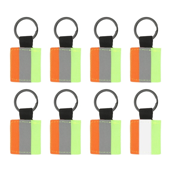 Uxcell 8Pcs Reflective Keychain High Visibility Tags Lanyards Pendants Zipper Pulls Waterproof for Backpack Running Cycling Green Orange