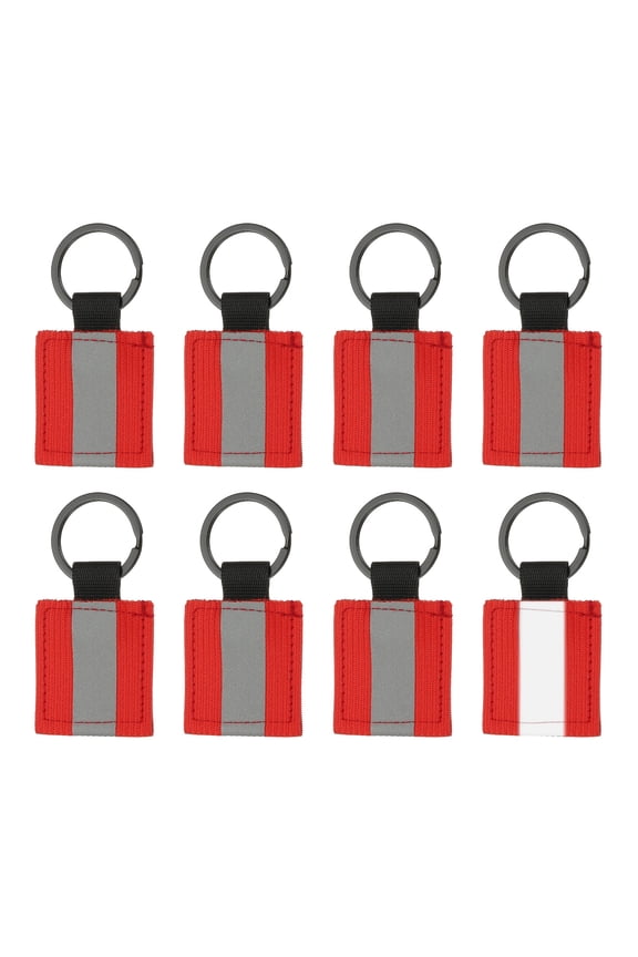 8Pcs Reflective Keychain High Visibility Tags Lanyards Pendants Zipper Pulls Waterproof for Backpack Running Cycling Red