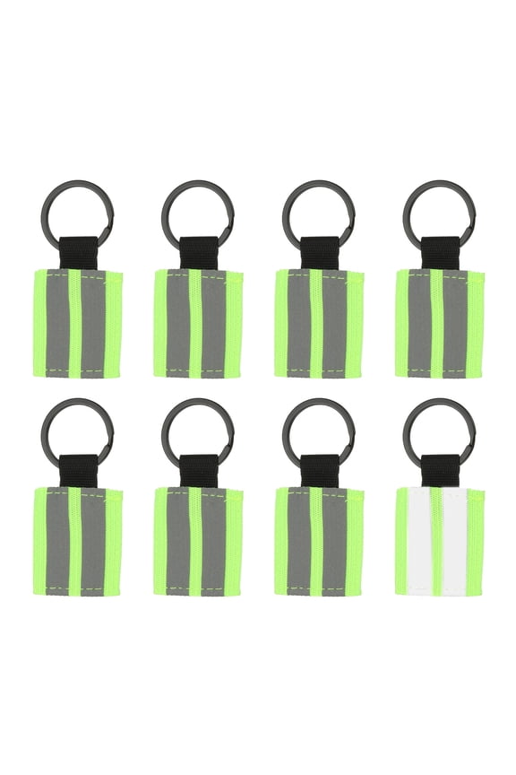 8 Pcs Reflective Keychain, Reflective Strips High Visibility Safety Keychain Tags Lanyards Pendants Bright ZipperPulls Waterproof for Backpack Running Cycling, Green 2