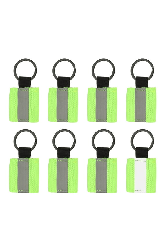 8Pcs Reflective Keychain High Visibility Tags Lanyards Pendants Zipper Pulls Waterproof for Backpack Running Cycling Green