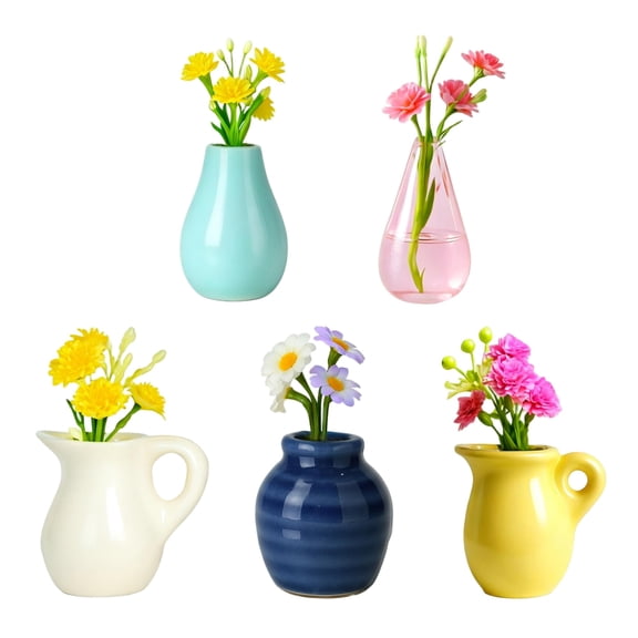 8 Pcs Refrigerator Magnets - Cute Mini Ceramic Vase Fridge Magnets with Artificial Flowers, Funny Tiny Vase Magnet for Fridge Decorative, Office, Kitchen, Locker, Whiteboard