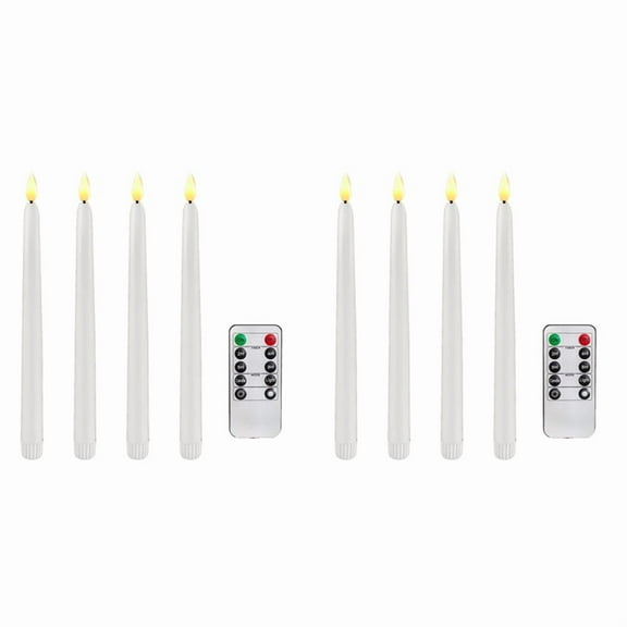 8 Pcs Remote Flameless Candlesticks,Timer Battery Operated LED Taper Candles for Halloween,Wedding Decoration White,8 x Candle lamp 2 x Remote control,White