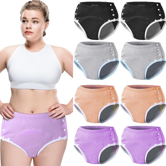 8 Pcs Reusable Adult Diapers for Women Incontinence Adults Leak Proof Cotton Cloth Underwear Washable Absorbency Underpants Briefs Overnight Urinary Incontinence Underwear