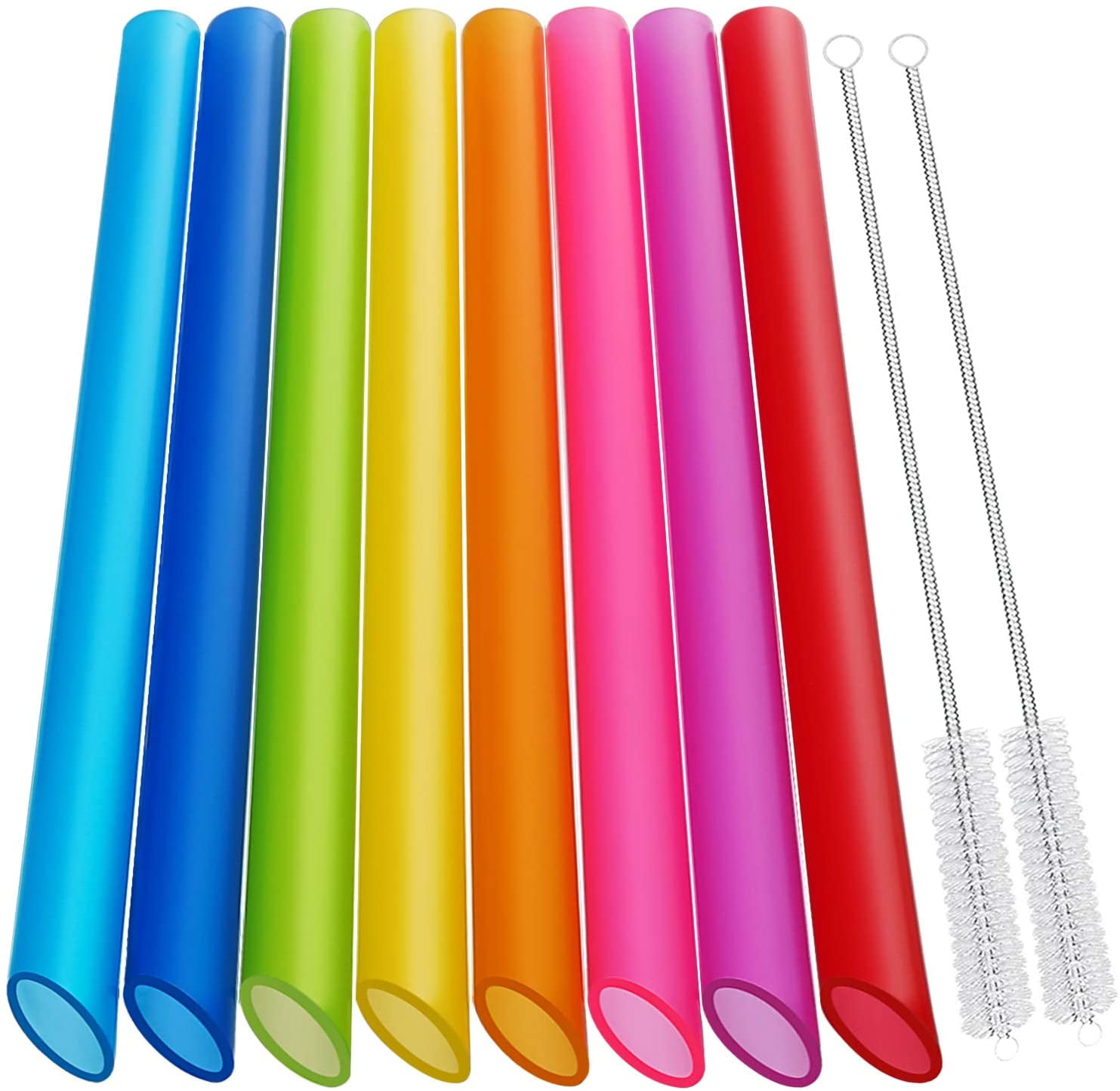 Vannise Stainless Steel Smoothie Straws, 0.4' Extra Wide Reusable Metal Drinking Straws for Milkshake, Boba, Smoothie, Beverage, Set of 4 with 1