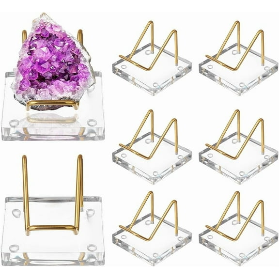 8 Pcs Rock Display Stand Display Easel Stand with Metal Arms and Acrylic Pedestal Base for Geodes Mineral Gemstones Fossils Agate 1.97x1.97x1.67inch Golden