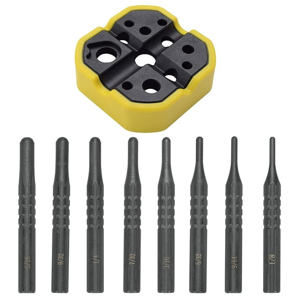 8 Pcs Roll Pin Punch Set,Premium Punch Set,Made of Solid All-Steel Material,Punch Removing Repair Tools for Machinery Maintenance (with Bench Block)